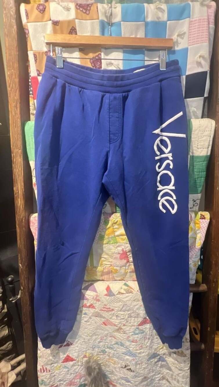 Versace Blue Sweatpants with White Logo